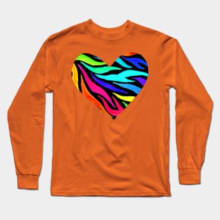 Rainbow Zebra Print Heart Long Sleeve T-Shirt